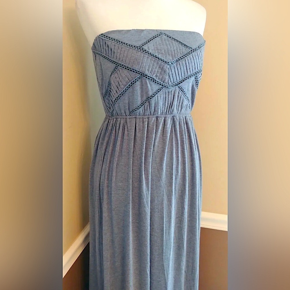 Slate Blue Strapless Maxi Dress Jersey Knit Boho Modcloth by Doe & Rae Euro - Picture 2 of 10